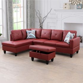 Red Semi PU Synthetic Leather Sofa Living Room Sofa (Color: Red)