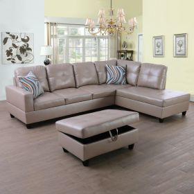 Latte Color Semi PU Synthetic Leather 3-Piece Couch Living Room Sofa Set (Color: Latte Color)