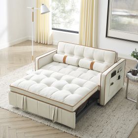 Modern 55.5" Pull Out Sleep Sofa Bed 2 Seater Loveseats Sofa Couch with side pockets, Adjsutable Backrest and Lumbar Pillows for Apartment Office Livi (Color: as Pic)