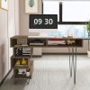 43.31inches medieval profiled geometry desk, computer desk, modern writing study desk with open lattice and v-shaped iron leg, multi-purpose home offi
