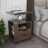 Multifunctional Height Adjustable Overbed End Table Wooden Nightstand with Swivel Top, Storage Drawers, Wheels, and Open Shelf
