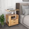 Multifunctional Height Adjustable Overbed End Table Wooden Nightstand with Swivel Top, Storage Drawers, Wheels, and Open Shelf