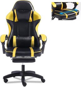 Video Game Chairs for Adults, PU Leather Gaming Chair with Footrest, 360¬∞Swivel Adjustable Lumbar Pillow Gamer Chair, Comfortable Computer Chair for (Color: Yellow)