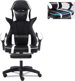 Video Game Chairs for Adults, PU Leather Gaming Chair with Footrest, 360¬∞Swivel Adjustable Lumbar Pillow Gamer Chair, Comfortable Computer Chair for (Color: White)