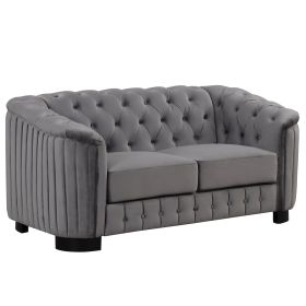 64" Velvet Upholstered Loveseat Sofa; Modern Loveseat Sofa with Thick Removable Seat Cushion; 2-Person Loveseat Sofa Couch for Living Room; Bedroom; o (Color: gray)