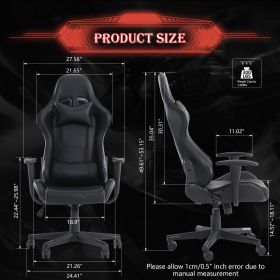 GIVENUSMYF gaming chair, computer chair with lumbar support, height adjustable gaming chair with headrest and 360¬∞ swivel office chair, suitable for (Color: Black, Material: PU)