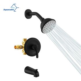 Aquacubic Shower Faucets Sets, Tub and Shower Trim Kit with Pressure Balance Valve, Single Handle Trim Kit with 4 Inch Shower Head, Tub Spout with Div (Color: Matte Black)