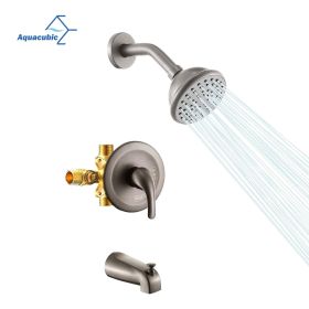 Aquacubic Shower Faucets Sets, Tub and Shower Trim Kit with Pressure Balance Valve, Single Handle Trim Kit with 4 Inch Shower Head, Tub Spout with Div (Color: Brushed Nickel)
