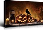 Drop-Shipping Framed Canvas Wall Art Decor Painting For Halloween, Jack-o-lanterns Painting For Halloween Gift, Decoration For Halloween Living Room,
