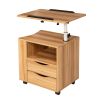 Multifunctional Height Adjustable Overbed End Table Wooden Nightstand with Swivel Top, Storage Drawers, Wheels, and Open Shelf