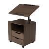 Multifunctional Height Adjustable Overbed End Table Wooden Nightstand with Swivel Top, Storage Drawers, Wheels, and Open Shelf