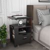 Multifunctional Height Adjustable Overbed End Table Wooden Nightstand with Swivel Top, Storage Drawers, Wheels, and Open Shelf