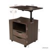 Multifunctional Height Adjustable Overbed End Table Wooden Nightstand with Swivel Top, Storage Drawers, Wheels, and Open Shelf