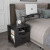 Multifunctional Height Adjustable Overbed End Table Wooden Nightstand with Swivel Top, Storage Drawers, Wheels, and Open Shelf