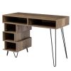 43.31inches medieval profiled geometry desk, computer desk, modern writing study desk with open lattice and v-shaped iron leg, multi-purpose home offi