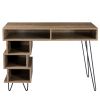 43.31inches medieval profiled geometry desk, computer desk, modern writing study desk with open lattice and v-shaped iron leg, multi-purpose home offi