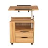 Multifunctional Height Adjustable Overbed End Table Wooden Nightstand with Swivel Top, Storage Drawers, Wheels, and Open Shelf