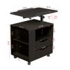 Multifunctional Height Adjustable Overbed End Table Wooden Nightstand with Swivel Top, Storage Drawers, Wheels, and Open Shelf