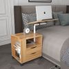 Multifunctional Height Adjustable Overbed End Table Wooden Nightstand with Swivel Top, Storage Drawers, Wheels, and Open Shelf