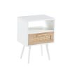 15.75" Rattan End table with Power Outlet & USB Ports , Modern nightstand with drawer and solid wood legs, side table for living roon, bedroom