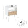 15.75" Rattan End table with Power Outlet & USB Ports , Modern nightstand with drawer and solid wood legs, side table for living roon, bedroom