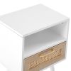 15.75" Rattan End table with Power Outlet & USB Ports , Modern nightstand with drawer and solid wood legs, side table for living roon, bedroom