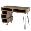 43.31inches medieval profiled geometry desk, computer desk, modern writing study desk with open lattice and v-shaped iron leg, multi-purpose home offi