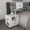 Multifunctional Height Adjustable Overbed End Table Wooden Nightstand with Swivel Top, Storage Drawers, Wheels, and Open Shelf