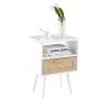 15.75" Rattan End table with Power Outlet & USB Ports , Modern nightstand with drawer and solid wood legs, side table for living roon, bedroom
