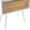 15.75" Rattan End table with Power Outlet & USB Ports , Modern nightstand with drawer and solid wood legs, side table for living roon, bedroom