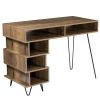 43.31inches medieval profiled geometry desk, computer desk, modern writing study desk with open lattice and v-shaped iron leg, multi-purpose home offi