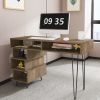 43.31inches medieval profiled geometry desk, computer desk, modern writing study desk with open lattice and v-shaped iron leg, multi-purpose home offi