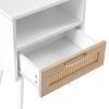 15.75" Rattan End table with Power Outlet & USB Ports , Modern nightstand with drawer and solid wood legs, side table for living roon, bedroom