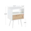 15.75" Rattan End table with Power Outlet & USB Ports , Modern nightstand with drawer and solid wood legs, side table for living roon, bedroom
